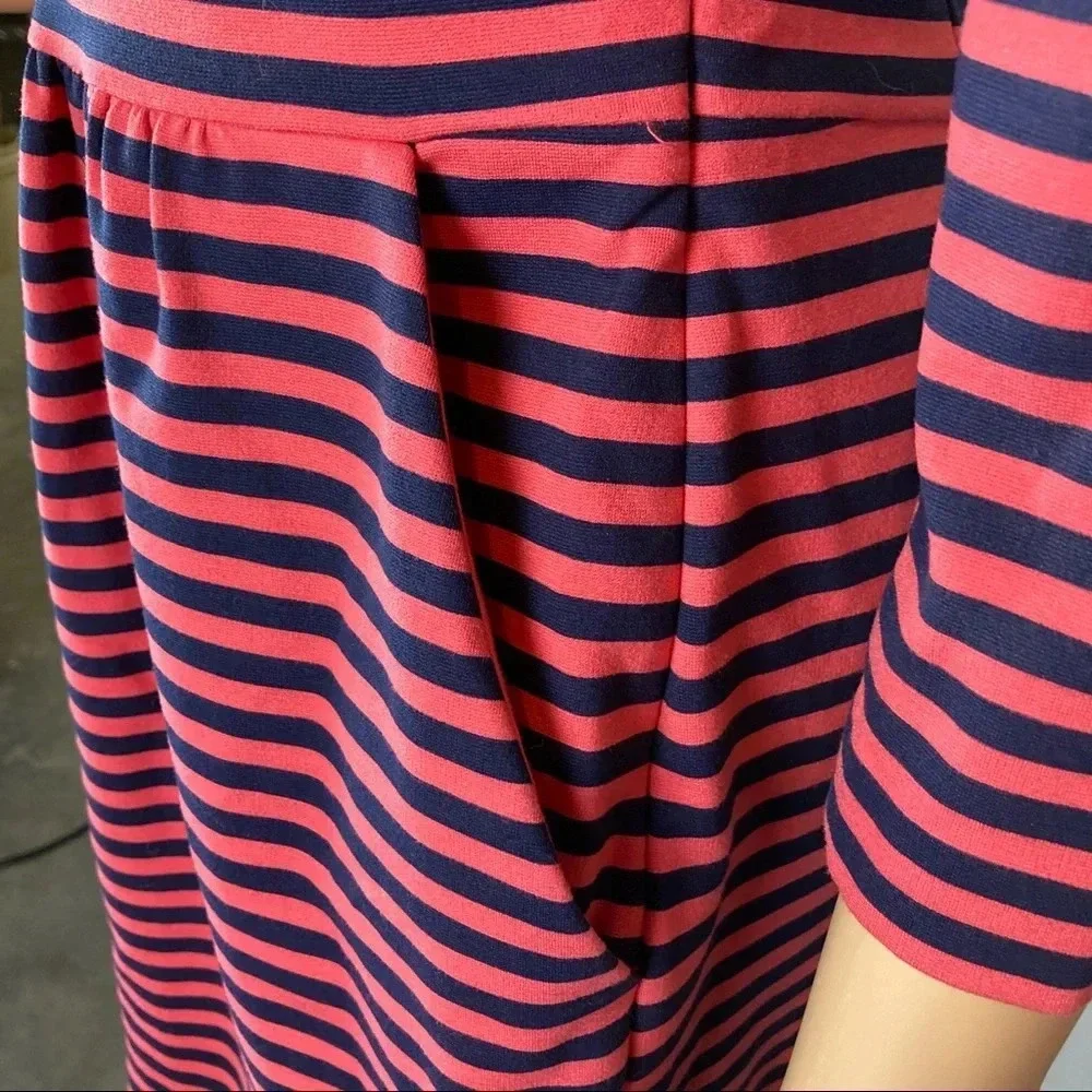 J. Crew Women's Size 4 Long Sleeve Striped Dress Pockets Navy/Coral